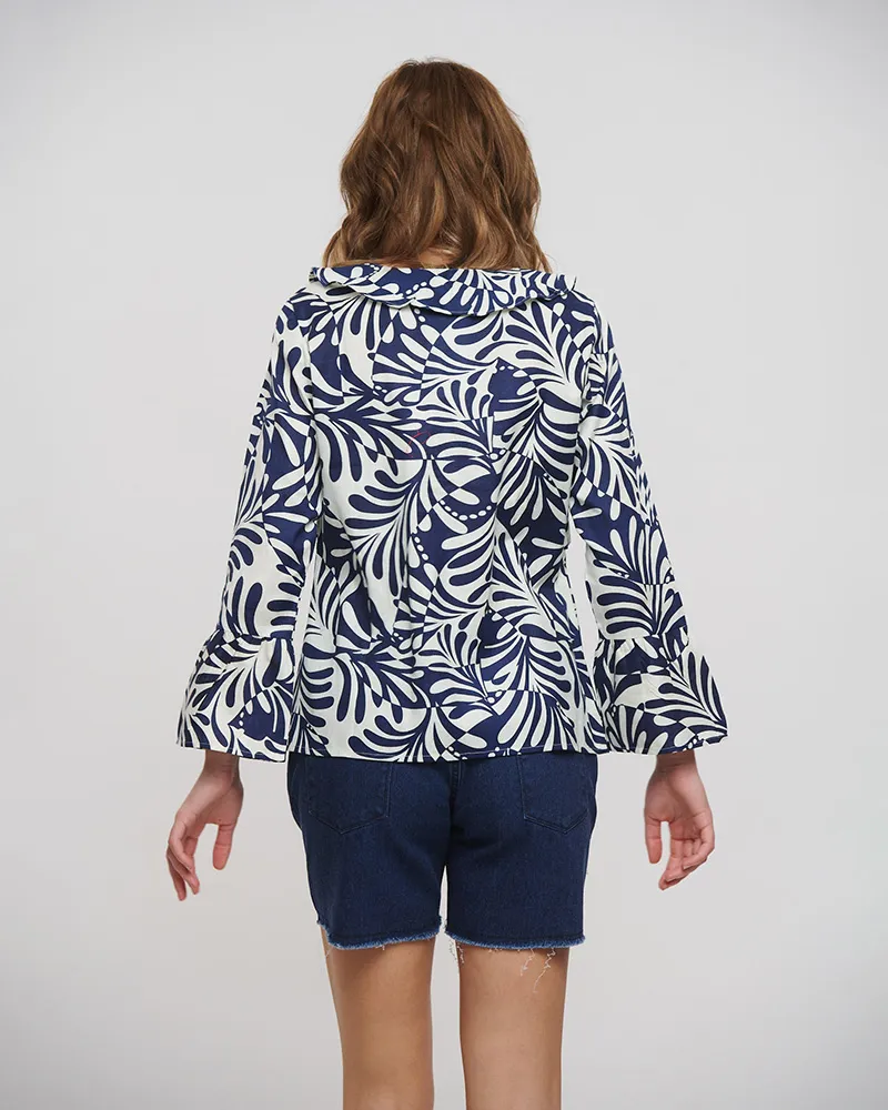 ΜΠΛΟΥΖΑ/KIMONO ΜΑΚΡΥΜΑΝΙΚΗ ΜΠΛΕ/ΛΕΥΚΟ ONE SIZE (100% COTTON)