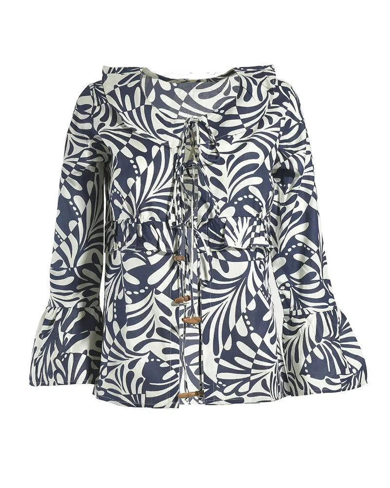 ΜΠΛΟΥΖΑ/KIMONO ΜΑΚΡΥΜΑΝΙΚΗ ΜΠΛΕ/ΛΕΥΚΟ ONE SIZE (100% COTTON)