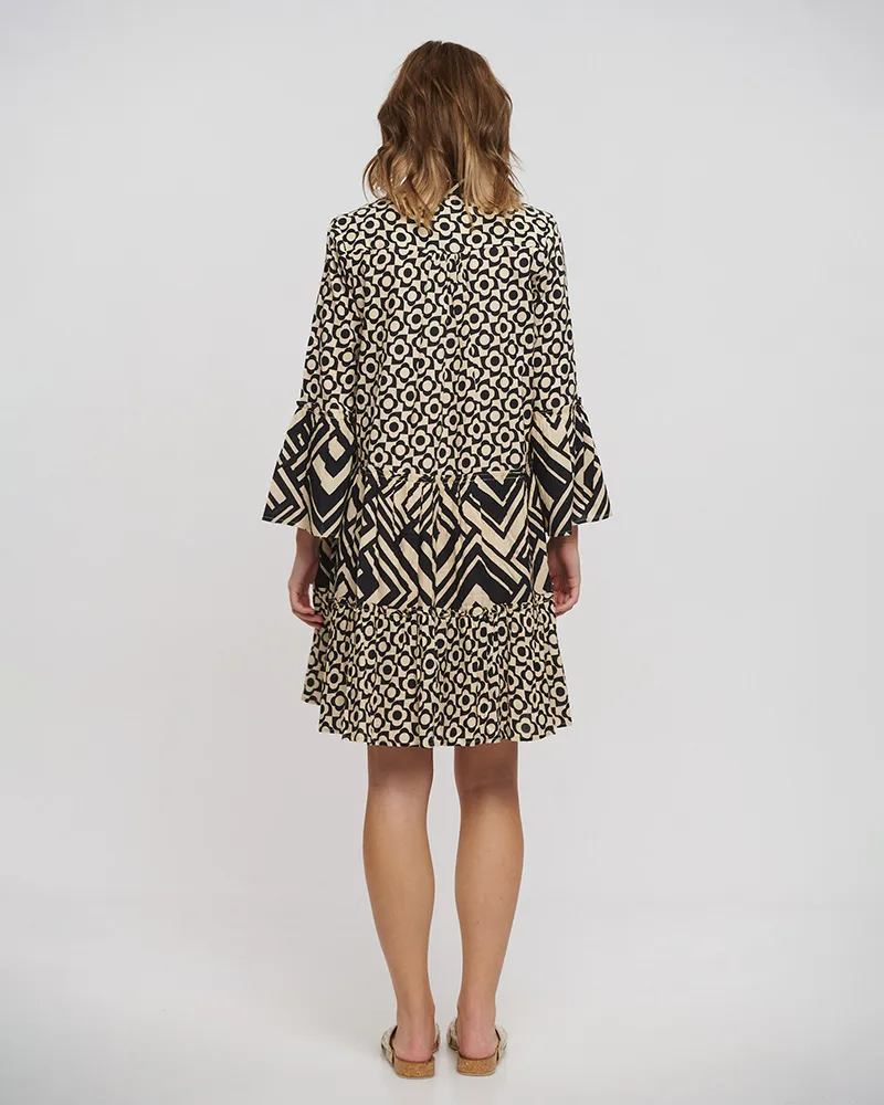 ΦΟΡΕΜΑ/TUNIC ΚΟΝΤΟ ΜΕ ΜΑΚΡΥ ΜΑΝΙΚΙ ΣΕ ΜΑΥΡΟ/ΜΠΕΖ ΧΡΩΜΑ ONE SIZE(100% COTTON)