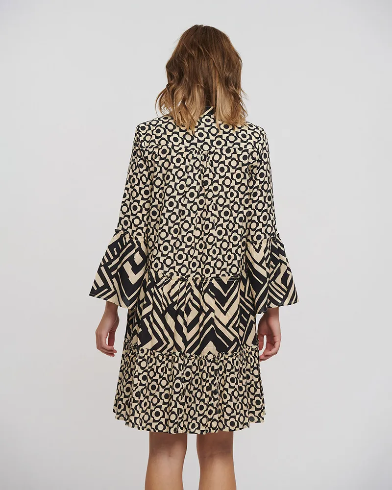 ΦΟΡΕΜΑ/TUNIC ΚΟΝΤΟ ΜΕ ΜΑΚΡΥ ΜΑΝΙΚΙ ΣΕ ΜΑΥΡΟ/ΜΠΕΖ ΧΡΩΜΑ ONE SIZE(100% COTTON)