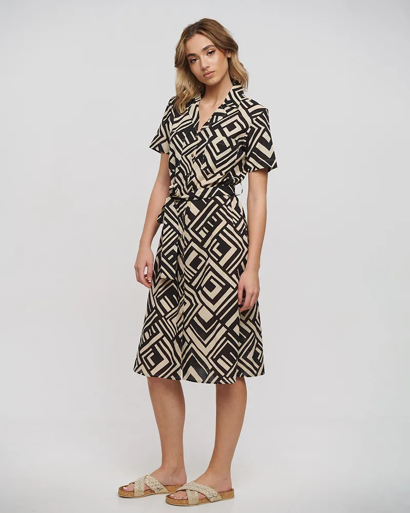 ΠΟΥΚΑΜΙΣΑ/ΦΟΡΕΜΑ ΜΑΚΡΙΑ ΜΕ ΚΟΝΤΟ ΜΑΝΙΚΙ ΚΑΙ ΖΩΝΗ ΣΕ ΜΑΥΡΟ/ΜΠΕΖ ΧΡΩΜΑ ONE SIZE(100% COTTON)