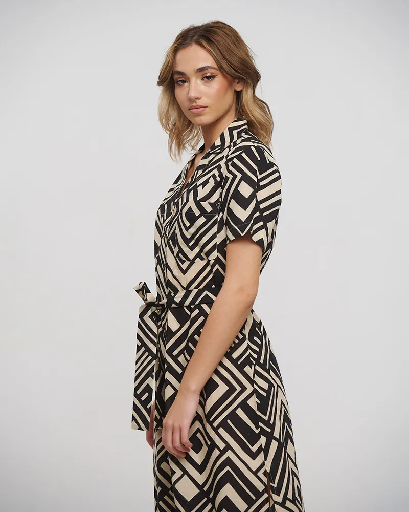 ΠΟΥΚΑΜΙΣΑ/ΦΟΡΕΜΑ ΜΑΚΡΙΑ ΜΕ ΚΟΝΤΟ ΜΑΝΙΚΙ ΚΑΙ ΖΩΝΗ ΣΕ ΜΑΥΡΟ/ΜΠΕΖ ΧΡΩΜΑ ONE SIZE(100% COTTON)