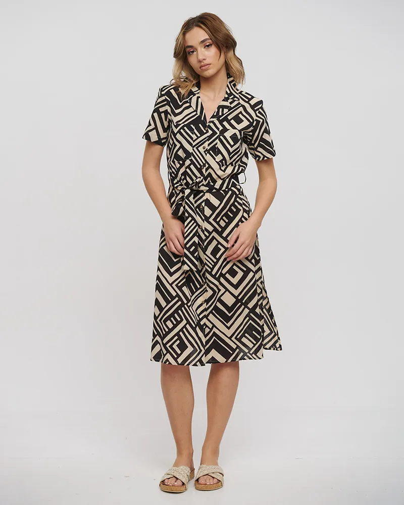 ΠΟΥΚΑΜΙΣΑ/ΦΟΡΕΜΑ ΜΑΚΡΙΑ ΜΕ ΚΟΝΤΟ ΜΑΝΙΚΙ ΚΑΙ ΖΩΝΗ ΣΕ ΜΑΥΡΟ/ΜΠΕΖ ΧΡΩΜΑ ONE SIZE(100% COTTON)