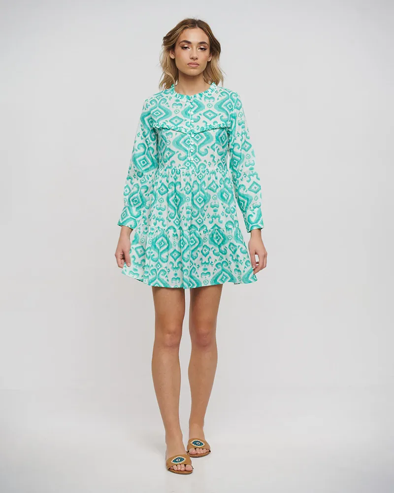 ΦΟΡΕΜΑ ΚΟΝΤΟ ΜΕ ΚΟΥΜΠΙΑ ΚΑΙ ΜΑΚΡΥ ΜΑΝΙΚΙ ΣΕ ΠΡΑΣΙΝΟ ΧΡΩΜΑ ONE SIZE(100% COTTON)