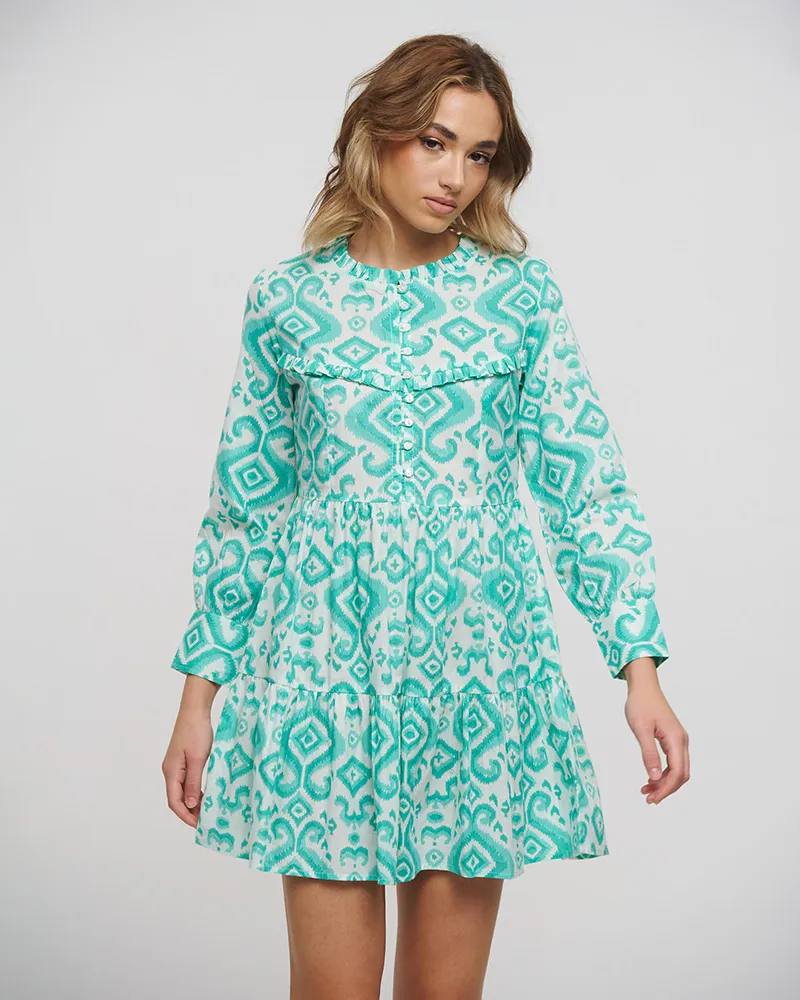 ΦΟΡΕΜΑ ΚΟΝΤΟ ΜΕ ΚΟΥΜΠΙΑ ΚΑΙ ΜΑΚΡΥ ΜΑΝΙΚΙ ΣΕ ΠΡΑΣΙΝΟ ΧΡΩΜΑ ONE SIZE(100% COTTON)