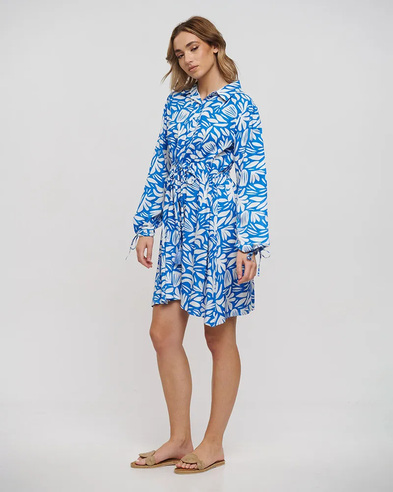 ΦΟΡΕΜΑ ΚΟΝΤΟ ΜΕ ΜΑΚΡΥ ΜΑΝΙΚΙ ΣΕ ΜΠΛΕ/ΛΕΥΚΟ ΧΡΩΜΑ ONE SIZE(100% RAYON)