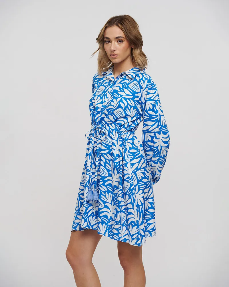 ΦΟΡΕΜΑ ΚΟΝΤΟ ΜΕ ΜΑΚΡΥ ΜΑΝΙΚΙ ΣΕ ΜΠΛΕ/ΛΕΥΚΟ ΧΡΩΜΑ ONE SIZE(100% RAYON)