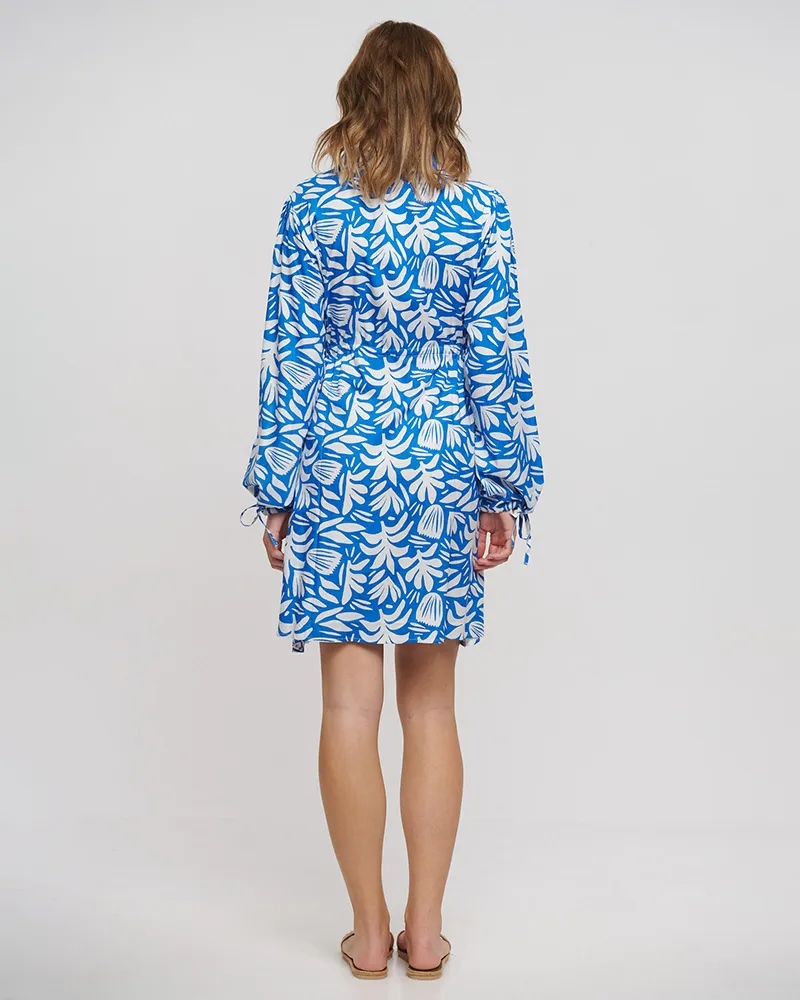 ΦΟΡΕΜΑ ΚΟΝΤΟ ΜΕ ΜΑΚΡΥ ΜΑΝΙΚΙ ΣΕ ΜΠΛΕ/ΛΕΥΚΟ ΧΡΩΜΑ ONE SIZE(100% RAYON)