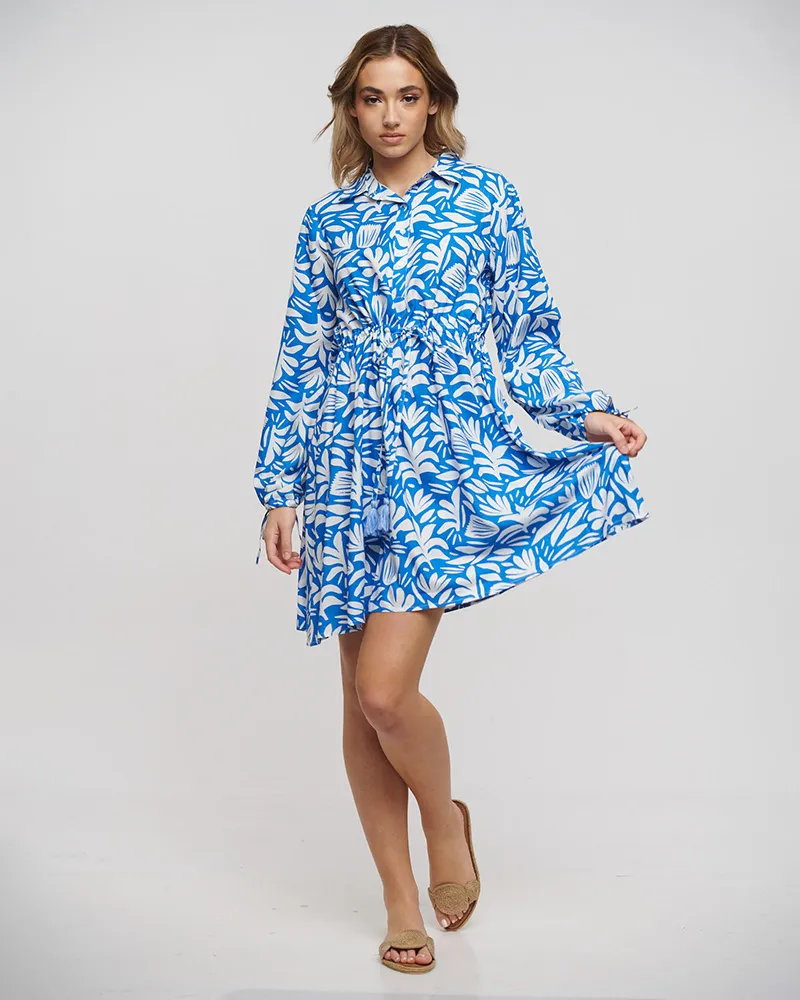 ΦΟΡΕΜΑ ΚΟΝΤΟ ΜΕ ΜΑΚΡΥ ΜΑΝΙΚΙ ΣΕ ΜΠΛΕ/ΛΕΥΚΟ ΧΡΩΜΑ ONE SIZE(100% RAYON)