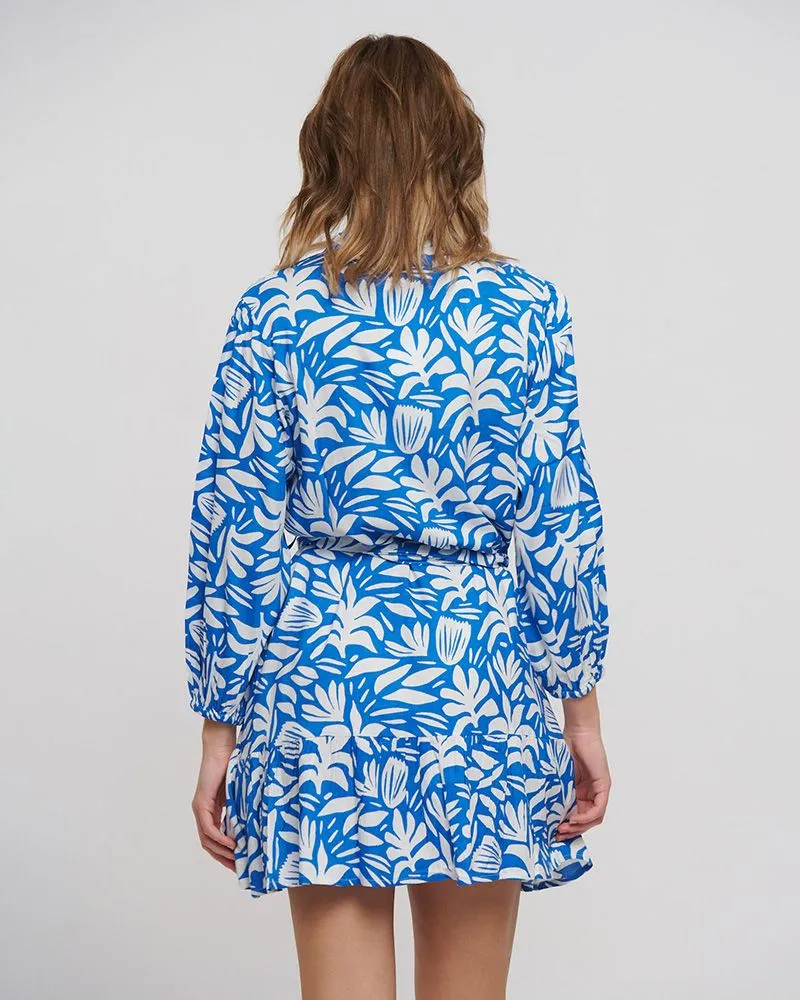 ΦΟΡΕΜΑ ΚΟΝΤΟ ΜΕ ΜΑΚΡΥ ΜΑΝΙΚΙ ΚΑΙ ΖΩΝΗ ΣΕ ΜΠΛΕ/ΛΕΥΚΟ ΧΡΩΜΑ ONE SIZE(100% RAYON)