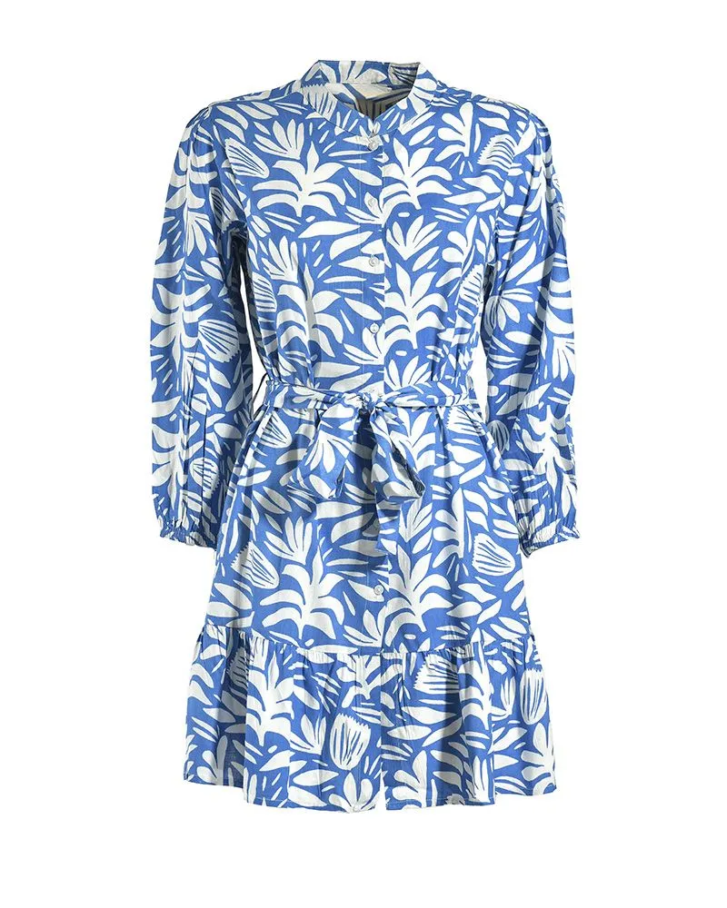 ΦΟΡΕΜΑ ΚΟΝΤΟ ΜΕ ΜΑΚΡΥ ΜΑΝΙΚΙ ΚΑΙ ΖΩΝΗ ΣΕ ΜΠΛΕ/ΛΕΥΚΟ ΧΡΩΜΑ ONE SIZE(100% RAYON)