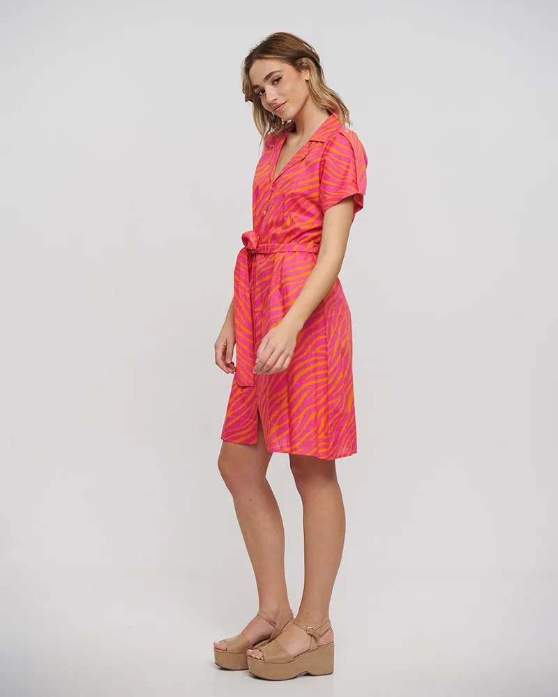 ΦΟΡΕΜΑ ΚΟΝΤΟ ΜΕ ΚΟΝΤΟ ΜΑΝΙΚΙ ΚΑΙ ΖΩΝΗ ΣΕ ΡΟΖ/ΠΟΡΤΟΚΑΛΙ ΧΡΩΜΑ ONE SIZE(100% RAYON)