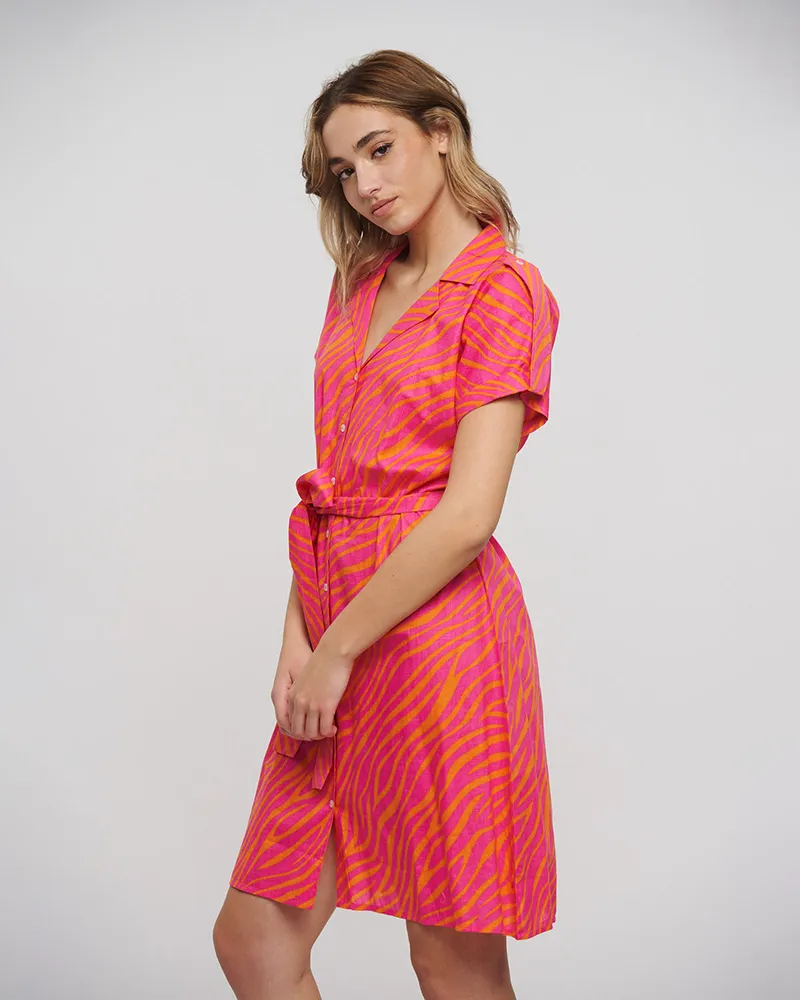 ΦΟΡΕΜΑ ΚΟΝΤΟ ΜΕ ΚΟΝΤΟ ΜΑΝΙΚΙ ΚΑΙ ΖΩΝΗ ΣΕ ΡΟΖ/ΠΟΡΤΟΚΑΛΙ ΧΡΩΜΑ ONE SIZE(100% RAYON)