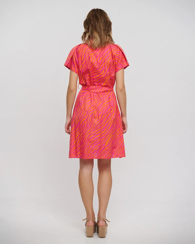 ΦΟΡΕΜΑ ΚΟΝΤΟ ΜΕ ΚΟΝΤΟ ΜΑΝΙΚΙ ΚΑΙ ΖΩΝΗ ΣΕ ΡΟΖ/ΠΟΡΤΟΚΑΛΙ ΧΡΩΜΑ ONE SIZE(100% RAYON)