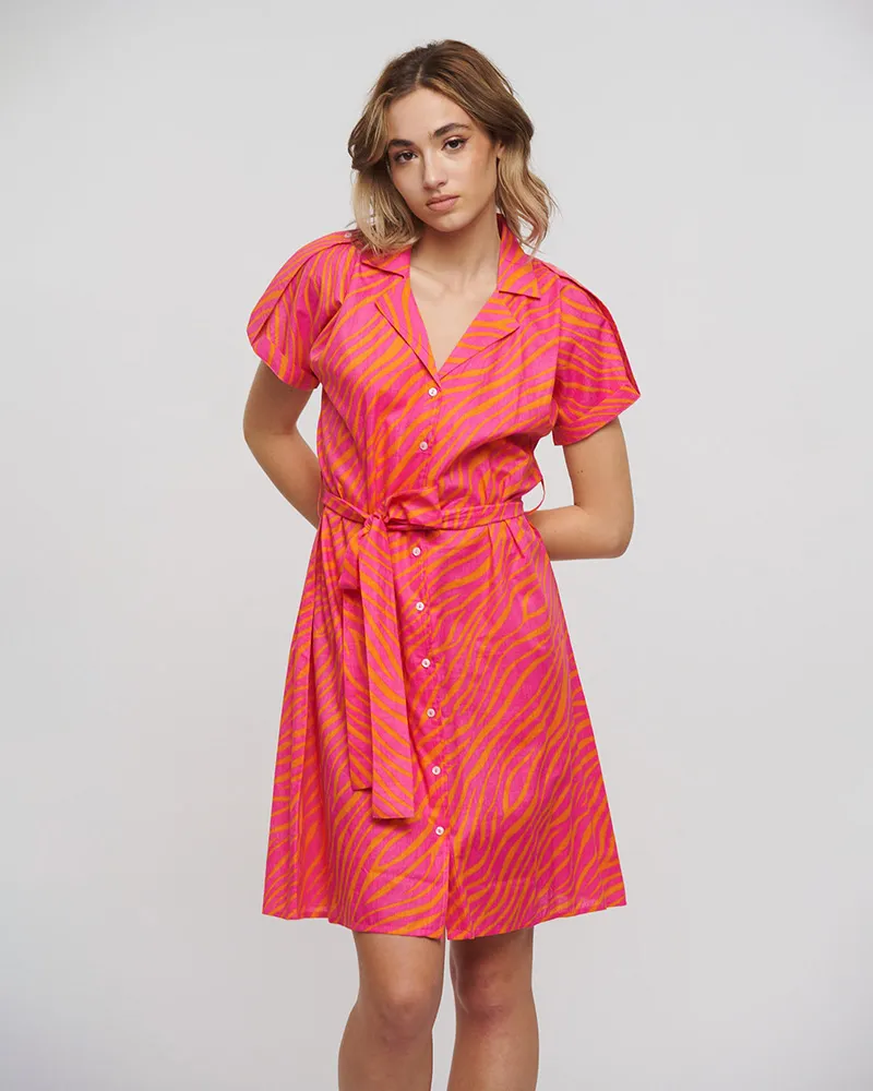 ΦΟΡΕΜΑ ΚΟΝΤΟ ΜΕ ΚΟΝΤΟ ΜΑΝΙΚΙ ΚΑΙ ΖΩΝΗ ΣΕ ΡΟΖ/ΠΟΡΤΟΚΑΛΙ ΧΡΩΜΑ ONE SIZE(100% RAYON)