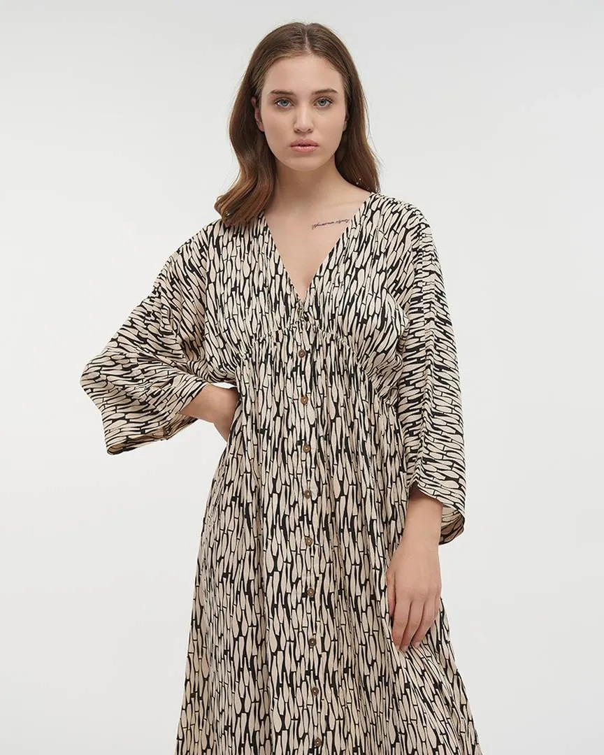 ΦΟΡΕΜΑ ΜΑΚΡΥ ΜΕ ΜΑΚΡΥ ΜΑΝΙΚΙ ΣΕ ΜΑΥΡΟ/ΜΠΕΖ ΧΡΩΜΑ ONE SIZE (100% VISCOSE)