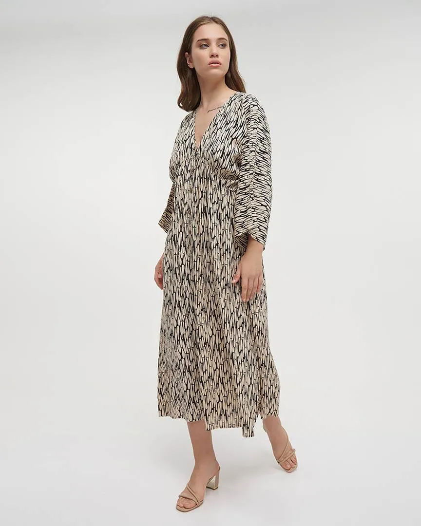 ΦΟΡΕΜΑ ΜΑΚΡΥ ΜΕ ΜΑΚΡΥ ΜΑΝΙΚΙ ΣΕ ΜΑΥΡΟ/ΜΠΕΖ ΧΡΩΜΑ ONE SIZE (100% VISCOSE)