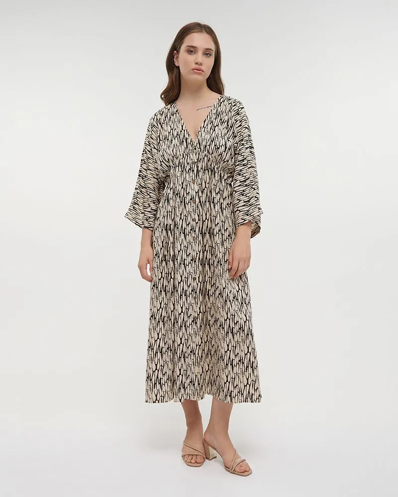 ΦΟΡΕΜΑ ΜΑΚΡΥ ΜΕ ΜΑΚΡΥ ΜΑΝΙΚΙ ΣΕ ΜΑΥΡΟ/ΜΠΕΖ ΧΡΩΜΑ ONE SIZE (100% VISCOSE)