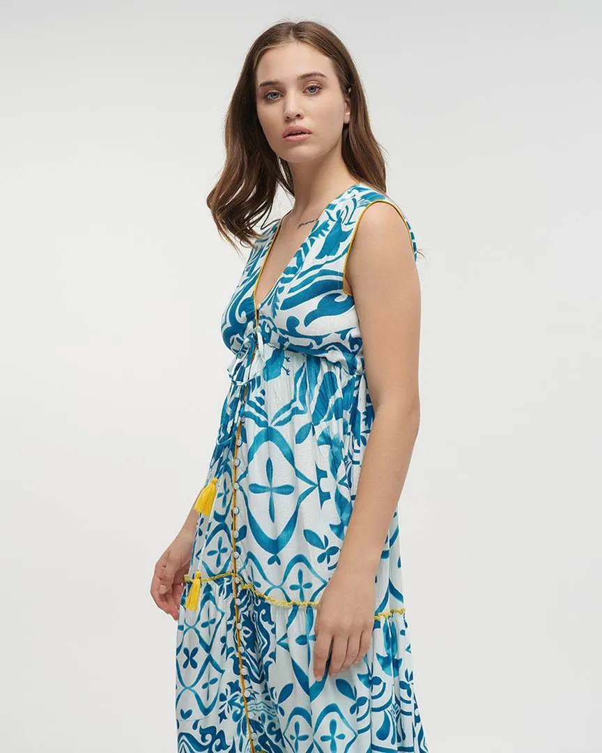 ΦΟΡΕΜΑ ΜΑΚΡΥ ΑΜΑΝΙΚΟ ΣΕ ΛΕΥΚΟ/ΤΥΡΚΟΥΑΖ ΧΡΩΜΑ ONE SIZE (100% VISCOSE)