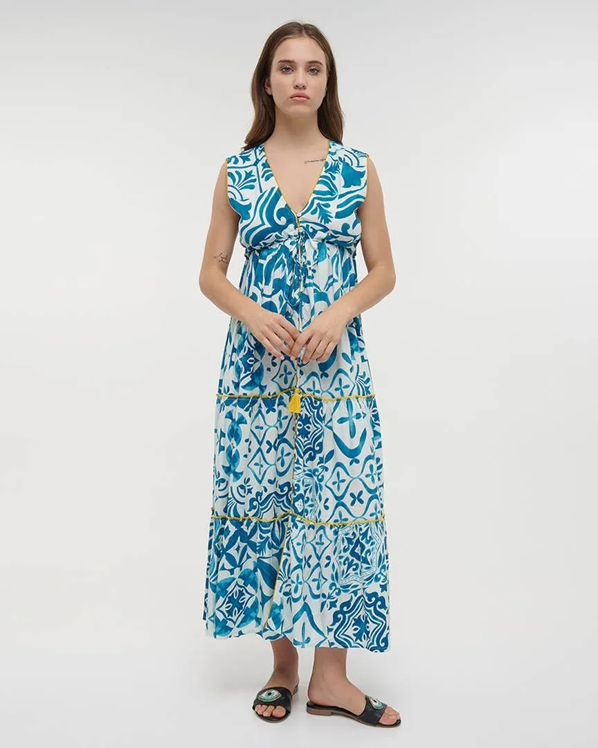 ΦΟΡΕΜΑ ΜΑΚΡΥ ΑΜΑΝΙΚΟ ΣΕ ΛΕΥΚΟ/ΤΥΡΚΟΥΑΖ ΧΡΩΜΑ ONE SIZE (100% VISCOSE)