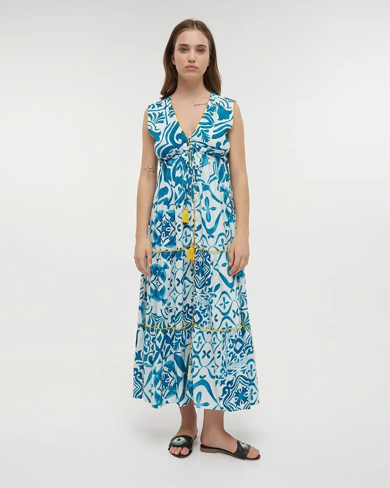 ΦΟΡΕΜΑ ΜΑΚΡΥ ΑΜΑΝΙΚΟ ΣΕ ΛΕΥΚΟ/ΤΥΡΚΟΥΑΖ ΧΡΩΜΑ ONE SIZE (100% VISCOSE)