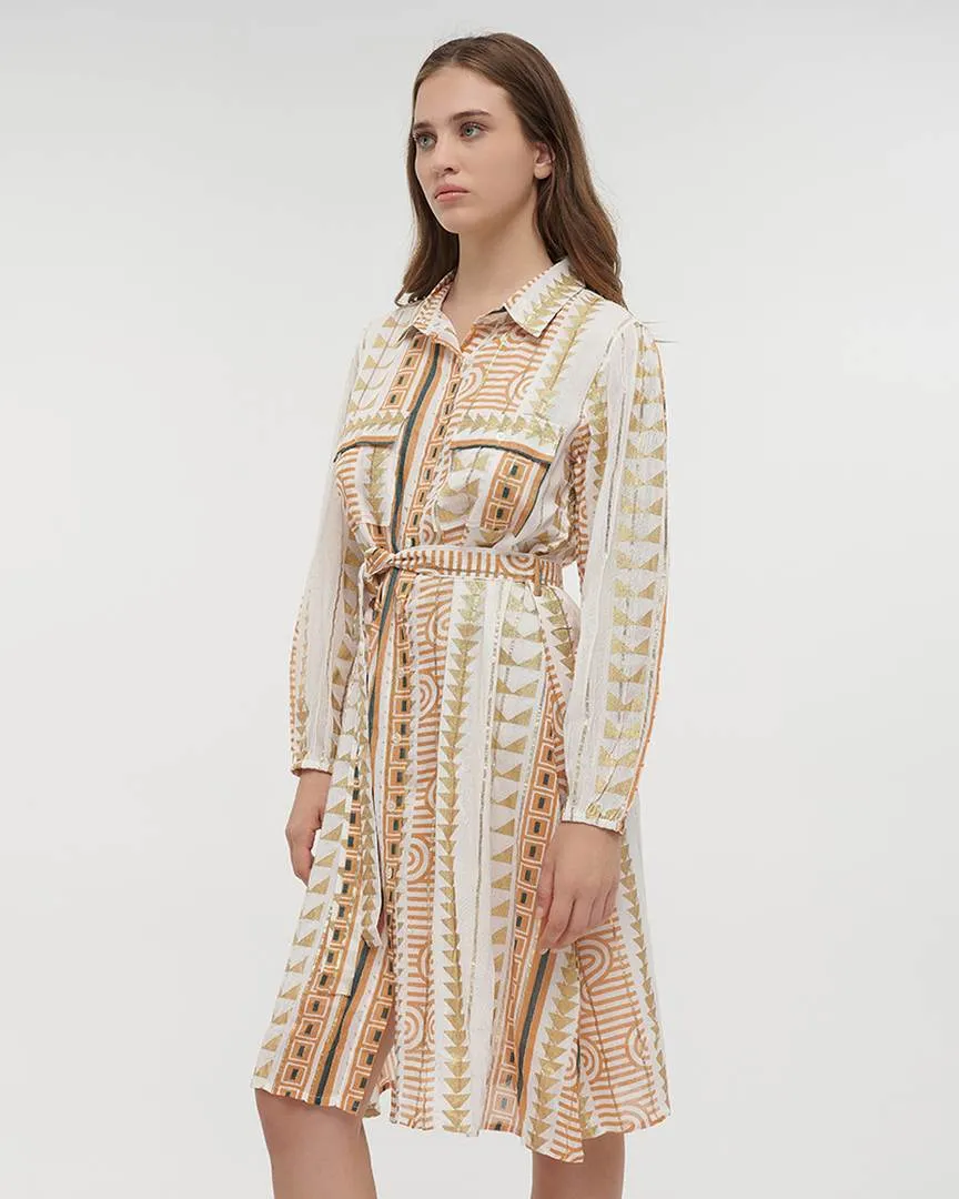 ΠΟΥΚΑΜΙΣΑ ΜΕ ΜΑΚΡΥ ΜΑΝΙΚΙ  ΚΑΙ ΖΩΝΗ ΣΕ ΛΕΥΚΟ/ΜΠΕΖ ΧΡΩΜΑ ΚΑΙ LUREX ONE SIZE (100% VISCOSE LUREX CREPE)