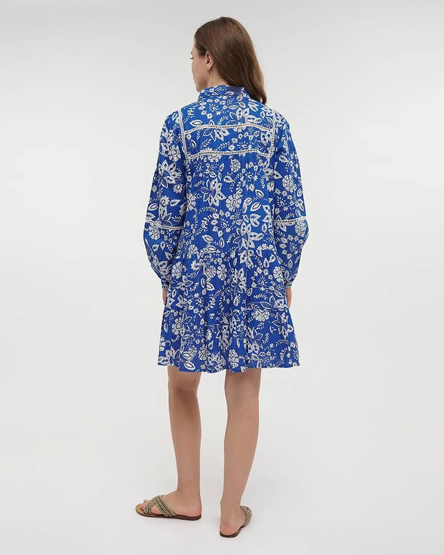 ΦΟΡΕΜΑ ΚΟΝΤΟ ΜΕ ΜΑΚΡΥ ΜΑΝΙΚΙ ΣΕ ΜΠΛΕ ΧΡΩΜΑ ΜΕ ΛΕΥΚΕΣ ΛΕΠΤΟΜΕΡΕΙΕΣ ONE SIZE (100% COTTON)