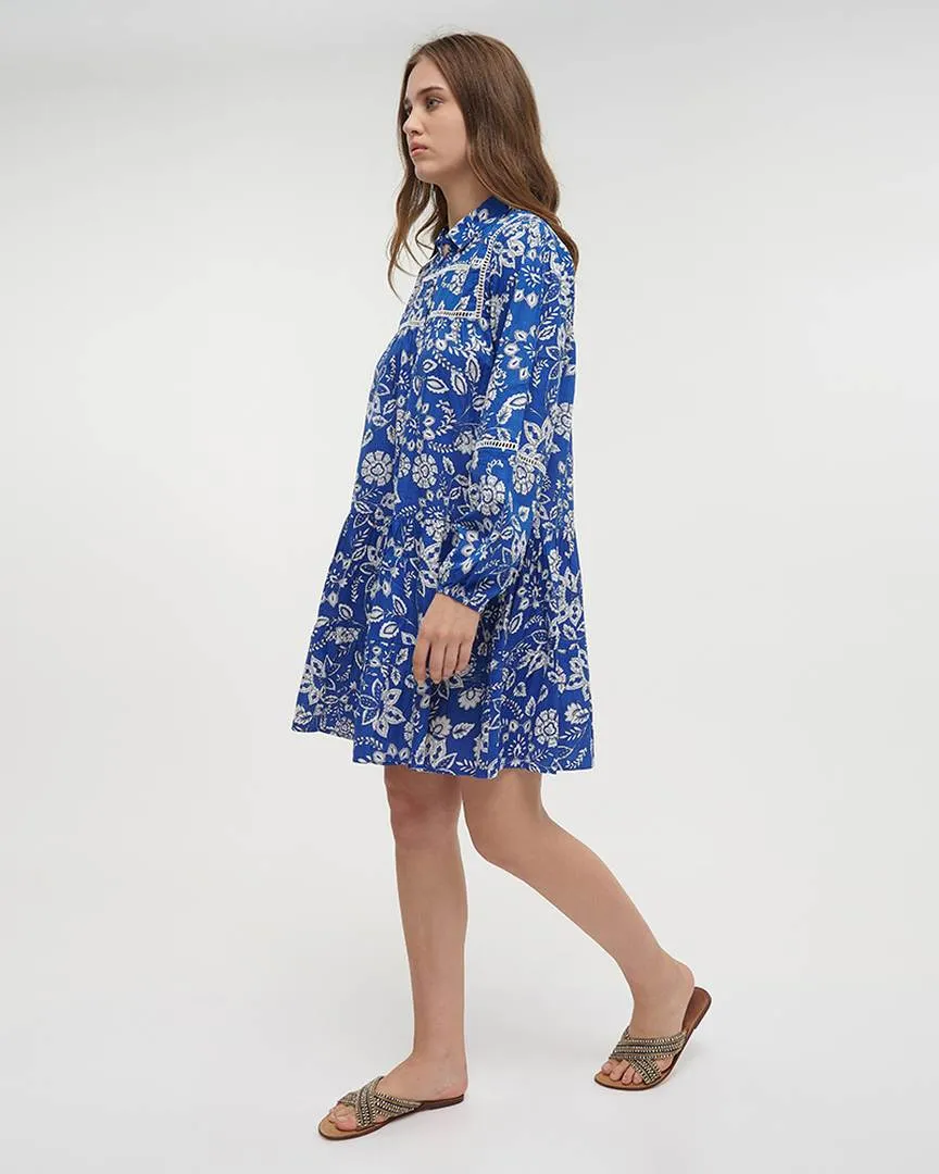 ΦΟΡΕΜΑ ΚΟΝΤΟ ΜΕ ΜΑΚΡΥ ΜΑΝΙΚΙ ΣΕ ΜΠΛΕ ΧΡΩΜΑ ΜΕ ΛΕΥΚΕΣ ΛΕΠΤΟΜΕΡΕΙΕΣ ONE SIZE (100% COTTON)