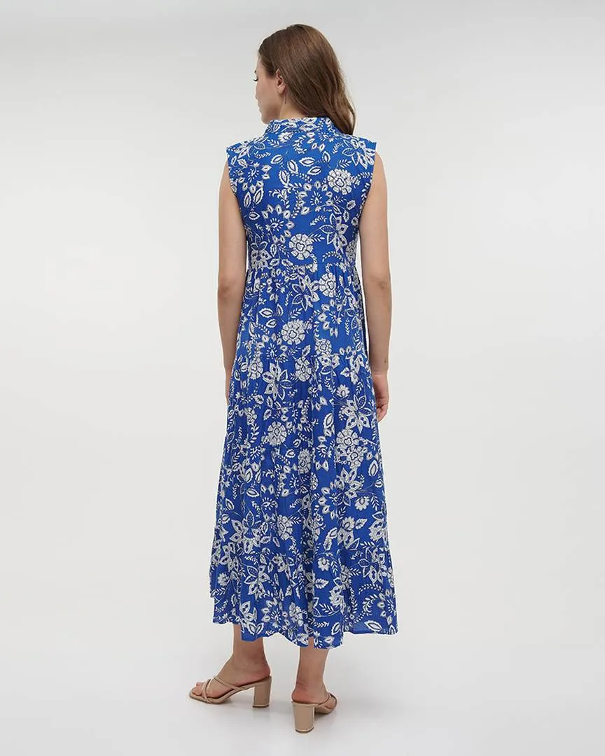 ΦΟΡΕΜΑ ΜΑΚΡΥ ΑΜΑΝΙΚΟ ΜΕ ΚΟΥΜΠΙΑ ΣΕ ΜΠΛΕ ΧΡΩΜΑ ΜΕ ΛΕΥΚΕΣ ΛΕΠΤΟΜΕΡΕΙΕΣ ONE SIZE (100% COTTON)