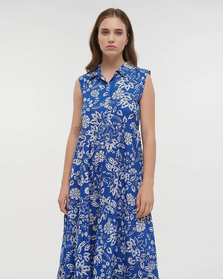 ΦΟΡΕΜΑ ΜΑΚΡΥ ΑΜΑΝΙΚΟ ΜΕ ΚΟΥΜΠΙΑ ΣΕ ΜΠΛΕ ΧΡΩΜΑ ΜΕ ΛΕΥΚΕΣ ΛΕΠΤΟΜΕΡΕΙΕΣ ONE SIZE (100% COTTON)