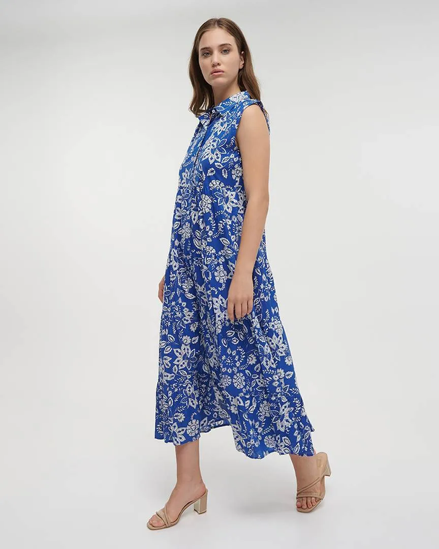 ΦΟΡΕΜΑ ΜΑΚΡΥ ΑΜΑΝΙΚΟ ΜΕ ΚΟΥΜΠΙΑ ΣΕ ΜΠΛΕ ΧΡΩΜΑ ΜΕ ΛΕΥΚΕΣ ΛΕΠΤΟΜΕΡΕΙΕΣ ONE SIZE (100% COTTON)