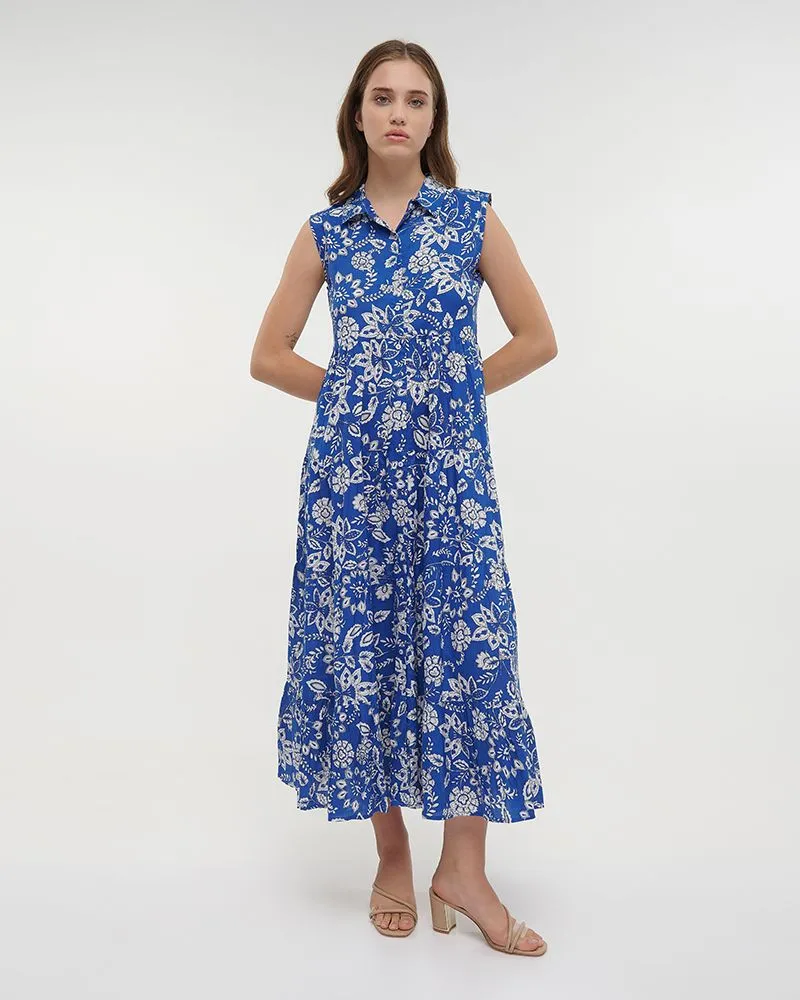 ΦΟΡΕΜΑ ΜΑΚΡΥ ΑΜΑΝΙΚΟ ΜΕ ΚΟΥΜΠΙΑ ΣΕ ΜΠΛΕ ΧΡΩΜΑ ΜΕ ΛΕΥΚΕΣ ΛΕΠΤΟΜΕΡΕΙΕΣ ONE SIZE (100% COTTON)