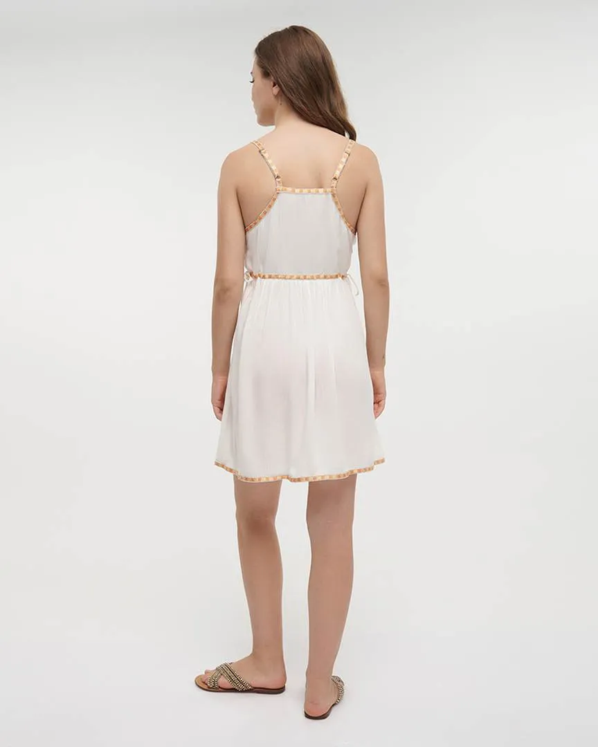 ΦΟΡΕΜΑ KONTO ΑΜΑΝΙΚΟ ΣΕ ΛΕΥΚΟ ΧΡΩΜΑ ΜΕ ΠΟΡΤΟΚΑΛΙ ΛΕΠΤΟΜΕΡΕΙΕΣ ONE SIZE (RAYON CREPE)