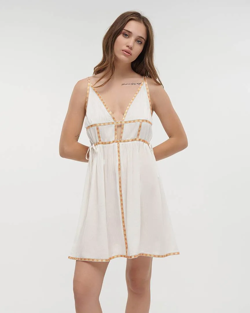 ΦΟΡΕΜΑ KONTO ΑΜΑΝΙΚΟ ΣΕ ΛΕΥΚΟ ΧΡΩΜΑ ΜΕ ΠΟΡΤΟΚΑΛΙ ΛΕΠΤΟΜΕΡΕΙΕΣ ONE SIZE (RAYON CREPE)