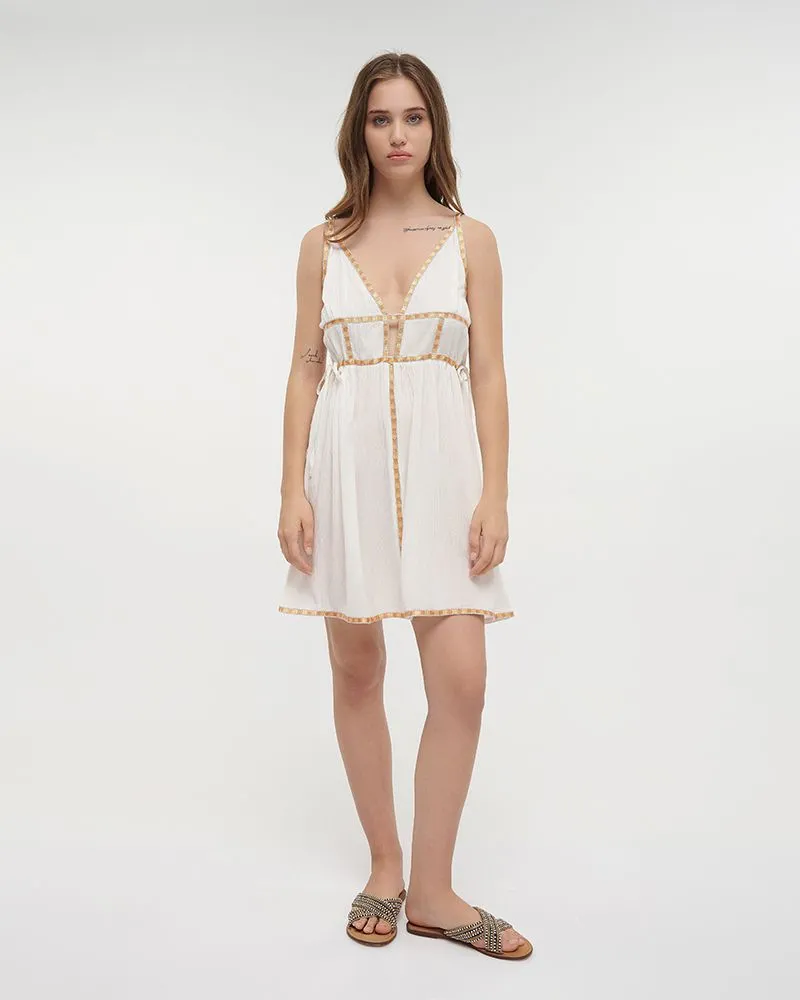 ΦΟΡΕΜΑ KONTO ΑΜΑΝΙΚΟ ΣΕ ΛΕΥΚΟ ΧΡΩΜΑ ΜΕ ΠΟΡΤΟΚΑΛΙ ΛΕΠΤΟΜΕΡΕΙΕΣ ONE SIZE (RAYON CREPE)