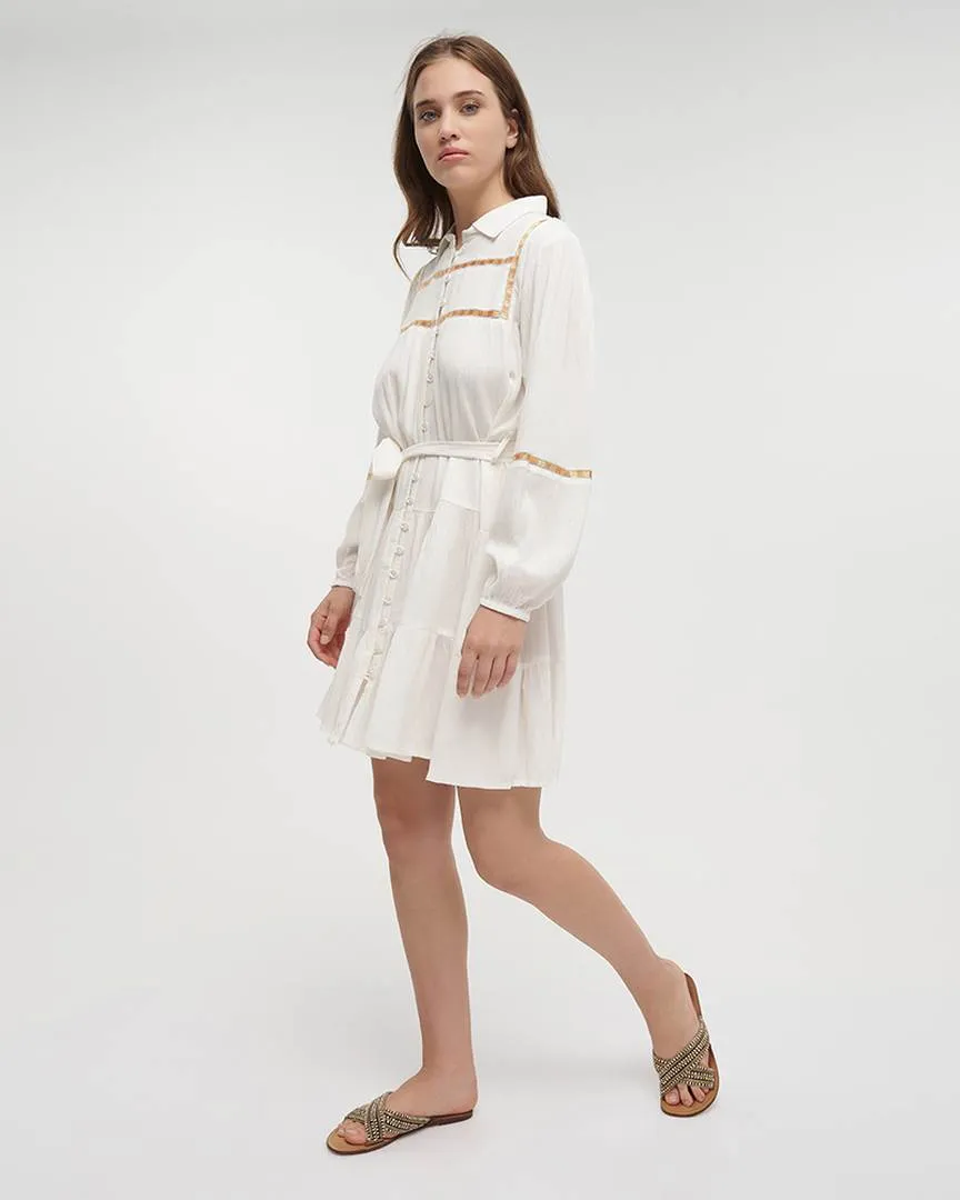 ΦΟΡΕΜΑ KONTO ΜΕ ΜΑΚΡΥ ΜΑΝΙΚΙ ΣΕ ΛΕΥΚΟ ΧΡΩΜΑ ΜΕ ΠΟΡΤΟΚΑΛΙ ΛΕΠΤΟΜΕΡΕΙΕΣ ONE SIZE (100% RAYON)