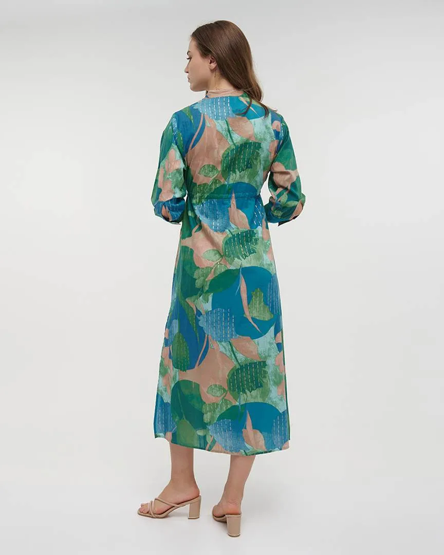 ΦΟΡΕΜΑ ΜΑΚΡΥ ΜΕ 3/4 ΜΑΝΙΚΙ ΣΕ ΜΠΛΕ/ΠΡΑΣΙΝΟ ΧΡΩΜΑ ONE SIZE (100% COTTON)