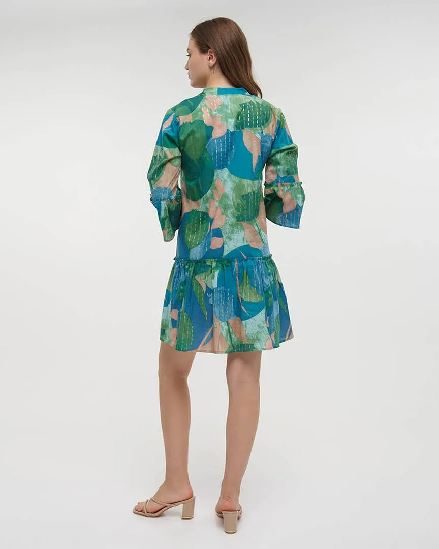 ΦΟΡΕΜΑ ΚΟΝΤΟ ΜΕ 3/4 ΜΑΝΙΚΙ ΣΕ ΜΠΛΕ/ΠΡΑΣΙΝΟ ΧΡΩΜΑ ONE SIZE (100% COTTON)