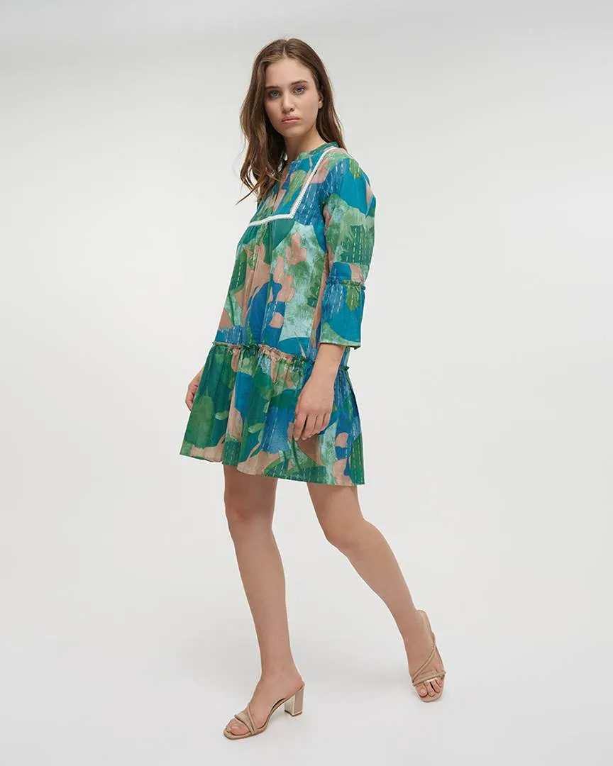 ΦΟΡΕΜΑ ΚΟΝΤΟ ΜΕ 3/4 ΜΑΝΙΚΙ ΣΕ ΜΠΛΕ/ΠΡΑΣΙΝΟ ΧΡΩΜΑ ONE SIZE (100% COTTON)