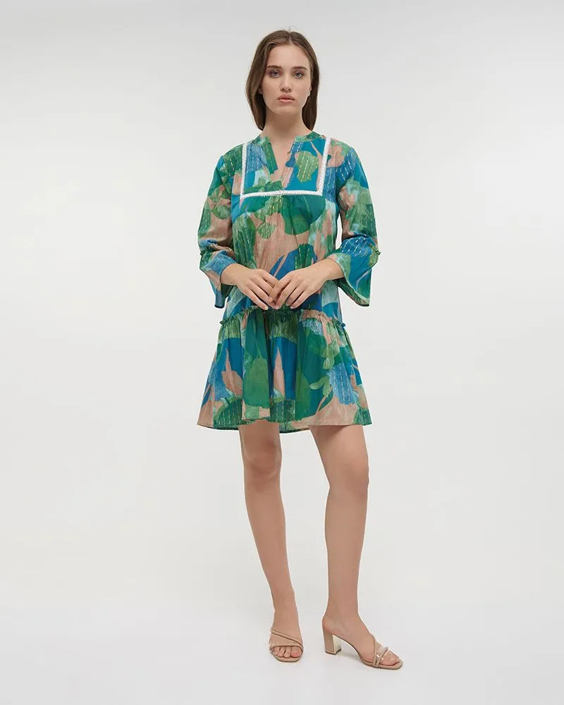 ΦΟΡΕΜΑ ΚΟΝΤΟ ΜΕ 3/4 ΜΑΝΙΚΙ ΣΕ ΜΠΛΕ/ΠΡΑΣΙΝΟ ΧΡΩΜΑ ONE SIZE (100% COTTON)