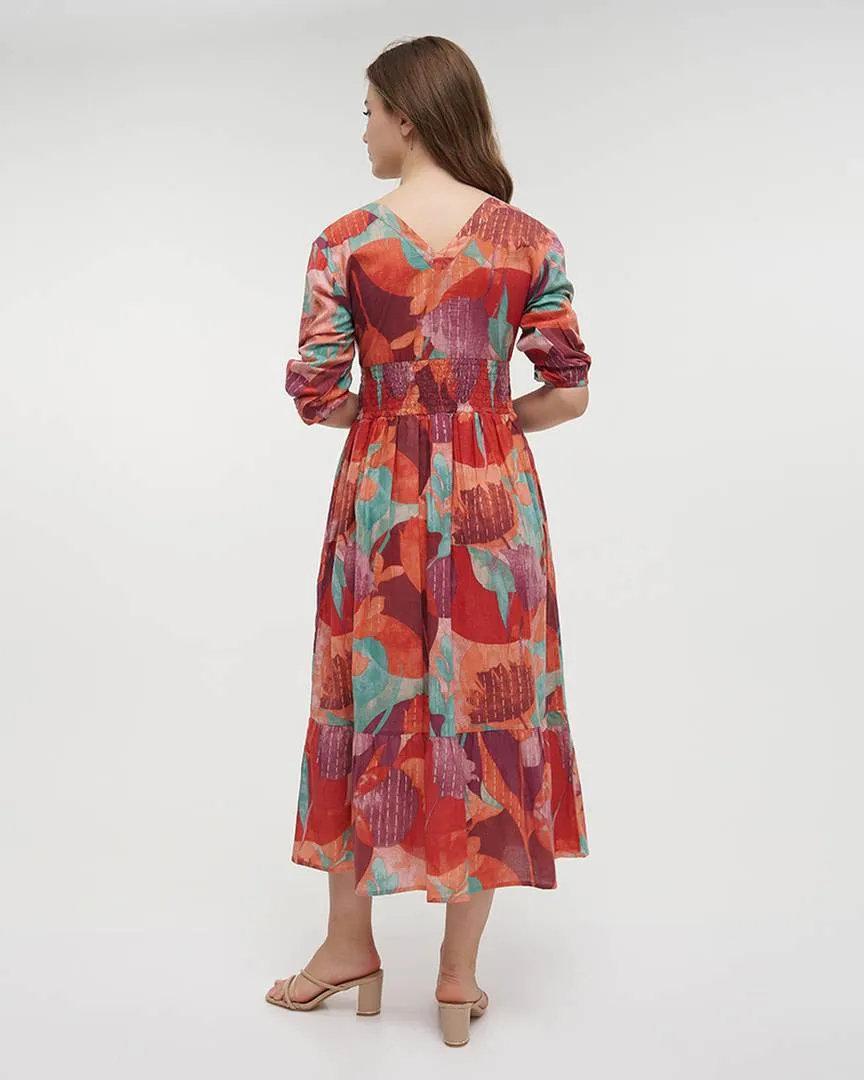 ΦΟΡΕΜΑ ΜΑΚΡΥ ΜΕ 3/4 ΜΑΝΙΚΙ ΣΕ ΚΟΚΚΙΝΟ/ΡΟΖ ΧΡΩΜΑ ONE SIZE (100% COTTON)