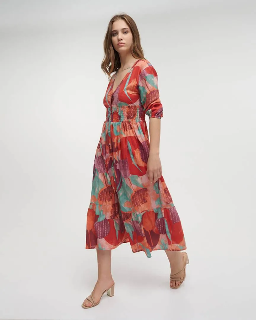 ΦΟΡΕΜΑ ΜΑΚΡΥ ΜΕ 3/4 ΜΑΝΙΚΙ ΣΕ ΚΟΚΚΙΝΟ/ΡΟΖ ΧΡΩΜΑ ONE SIZE (100% COTTON)