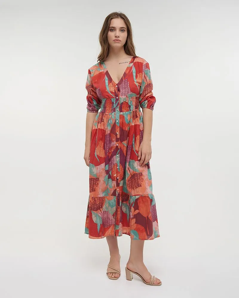 ΦΟΡΕΜΑ ΜΑΚΡΥ ΜΕ 3/4 ΜΑΝΙΚΙ ΣΕ ΚΟΚΚΙΝΟ/ΡΟΖ ΧΡΩΜΑ ONE SIZE (100% COTTON)