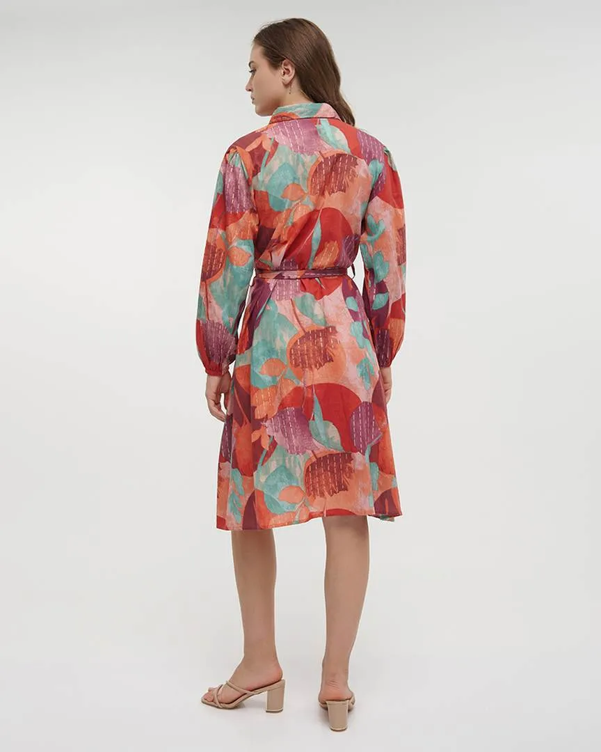 ΦΟΡΕΜΑ MIDI ΜΕ 3/4 ΜΑΝΙΚΙ ΣΕ ΚΟΚΚΙΝΟ/ΡΟΖ ΧΡΩΜΑ ΚΑΙ ΖΩΝΗ ONE SIZE (100% COTTON)