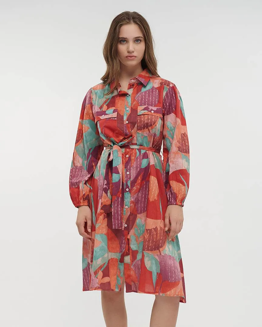 ΦΟΡΕΜΑ MIDI ΜΕ 3/4 ΜΑΝΙΚΙ ΣΕ ΚΟΚΚΙΝΟ/ΡΟΖ ΧΡΩΜΑ ΚΑΙ ΖΩΝΗ ONE SIZE (100% COTTON)