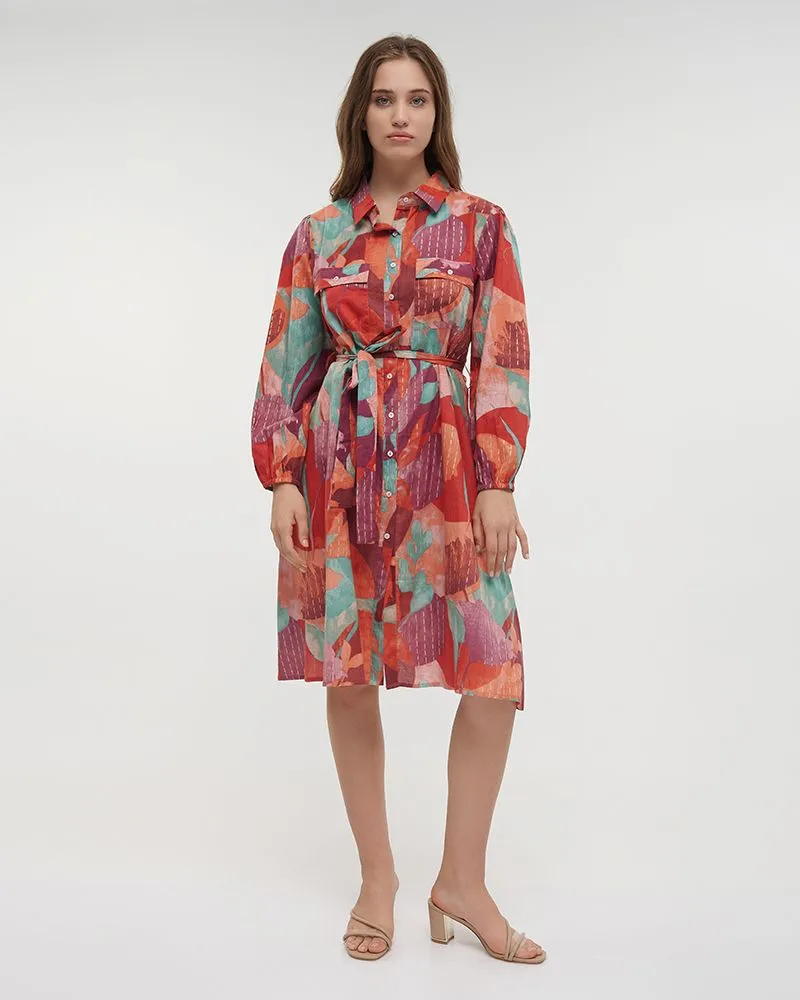 ΦΟΡΕΜΑ MIDI ΜΕ 3/4 ΜΑΝΙΚΙ ΣΕ ΚΟΚΚΙΝΟ/ΡΟΖ ΧΡΩΜΑ ΚΑΙ ΖΩΝΗ ONE SIZE (100% COTTON)