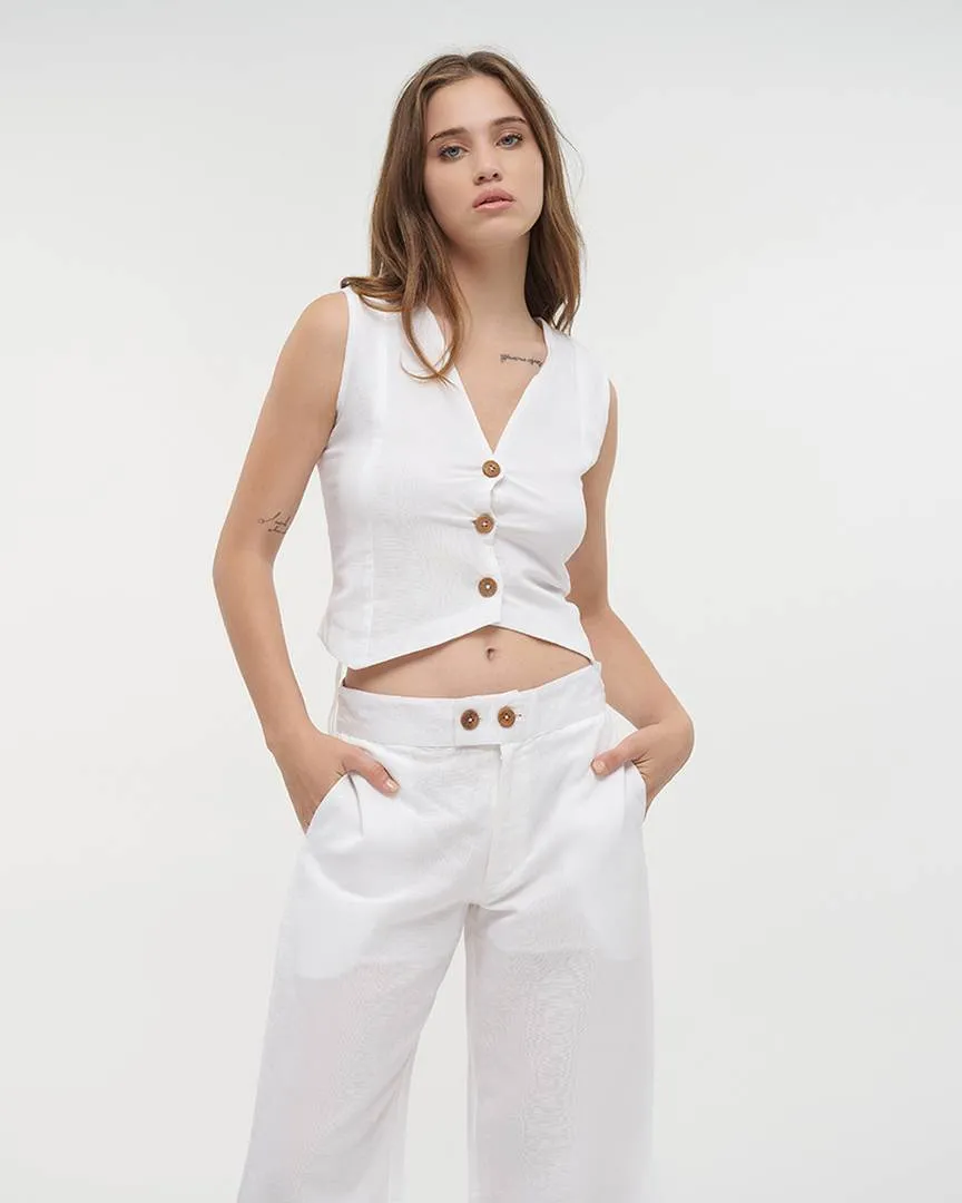 S/2 ΓΙΛΕΚΟ ΚΑΙ ΠΑΝΤΕΛΟΝΑ ΣΕ ΛΕΥΚΟ ΧΡΩΜΑ M/L (55%LINEN 45%COTTON)