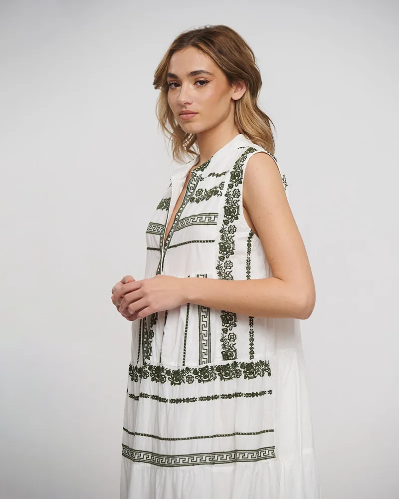 ΦΟΡΕΜΑ ΜΑΚΡΥ ΑΜΑΝΙΚΟ ΛΕΥΚΟ ΜΕ ΧΑΚΙ ΚΕΝΤΗΜΑΤΑ ONE SIZE (100% COTTON)