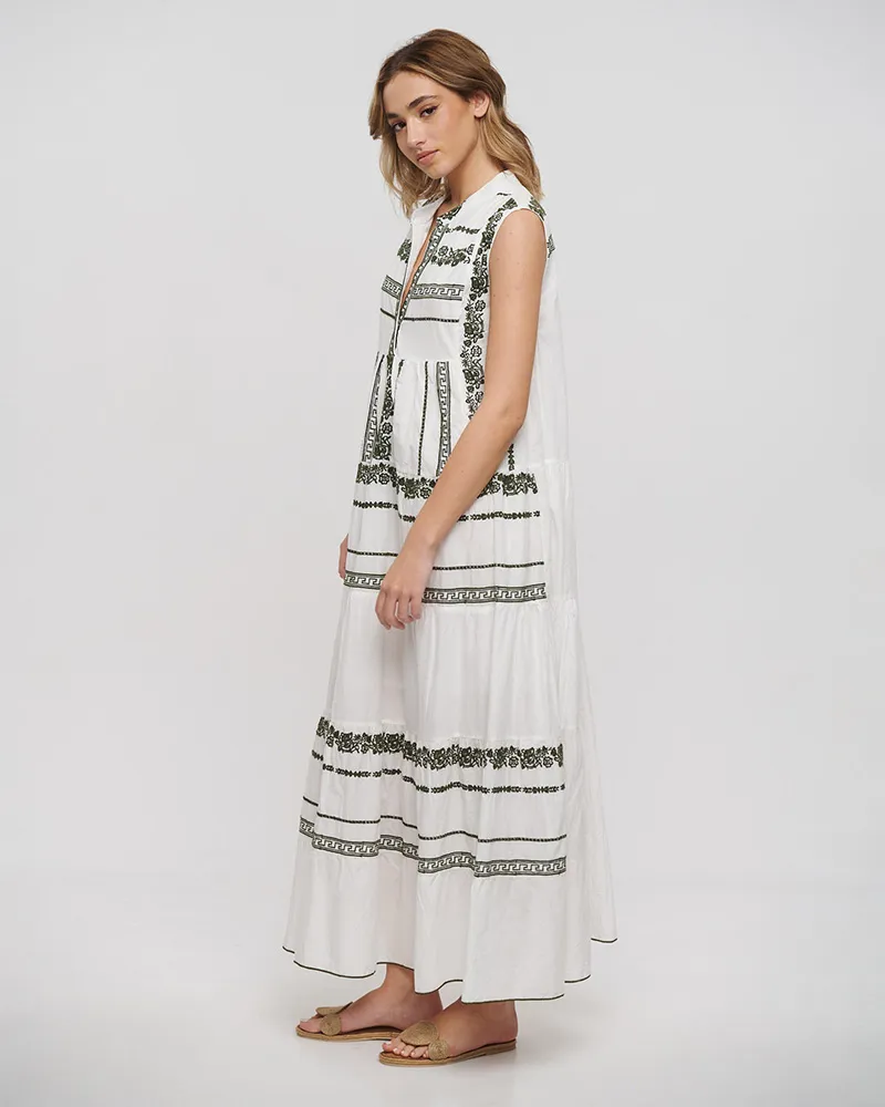 ΦΟΡΕΜΑ ΜΑΚΡΥ ΑΜΑΝΙΚΟ ΛΕΥΚΟ ΜΕ ΧΑΚΙ ΚΕΝΤΗΜΑΤΑ ONE SIZE (100% COTTON)