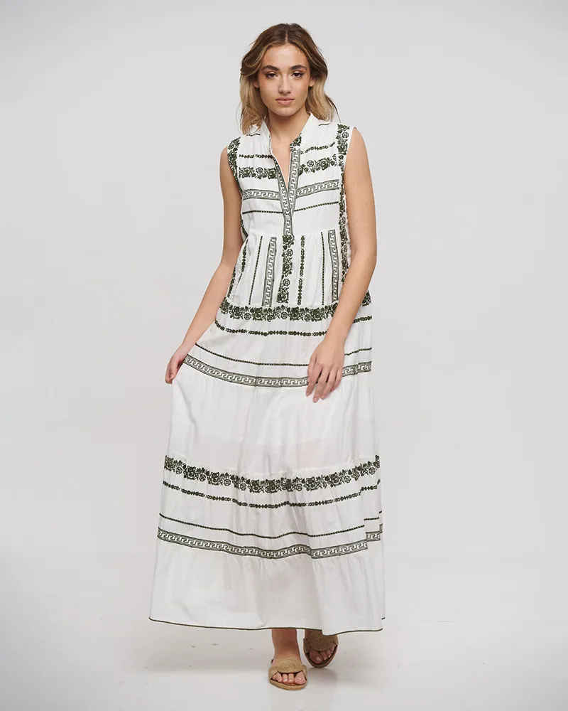 ΦΟΡΕΜΑ ΜΑΚΡΥ ΑΜΑΝΙΚΟ ΛΕΥΚΟ ΜΕ ΧΑΚΙ ΚΕΝΤΗΜΑΤΑ ONE SIZE (100% COTTON)